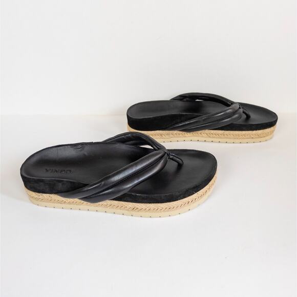 VINCE Black Forest Platform Espadrille Thong Slide Sandal Leather Women's 7.5 - Picture 3 of 8